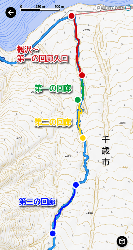苔の回廊コースマップ Koke no Kairo(Moss Corridor) Trekking route map, Lake Shikotsu, Hokkaido